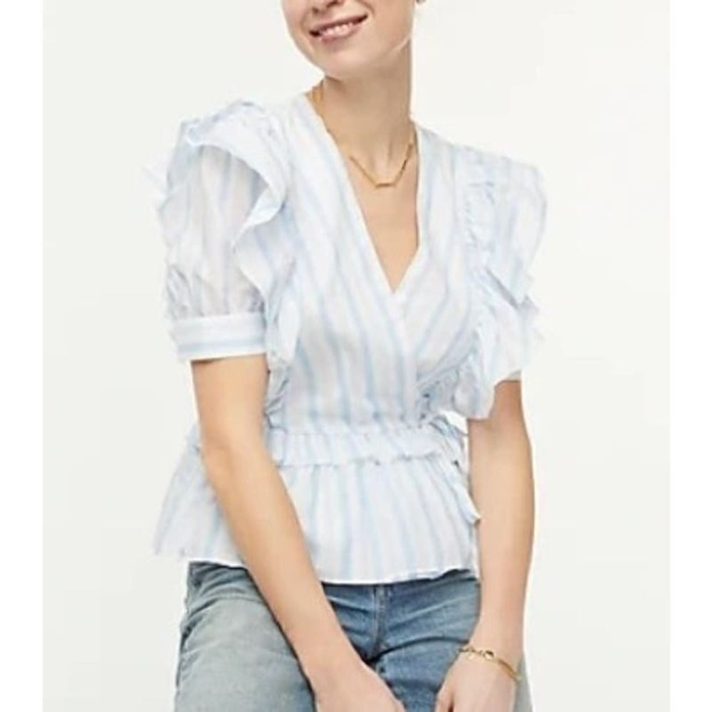 J. Crew Ruffle Wrap Top in Stripe NWT. Sz. XXS